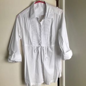 Maternity White Tux Convertible Long-Sleeve Shirt